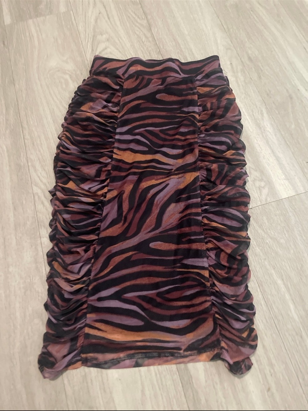 Cable & Gauge Brown and Purple Zebra Ruched Pencil Skirt